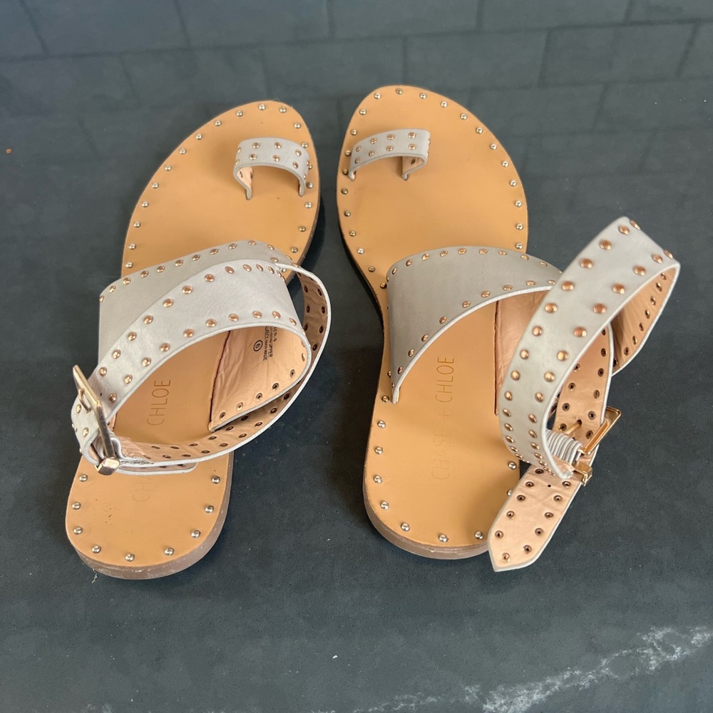 Chloe Tan and Cream Studded Sandals